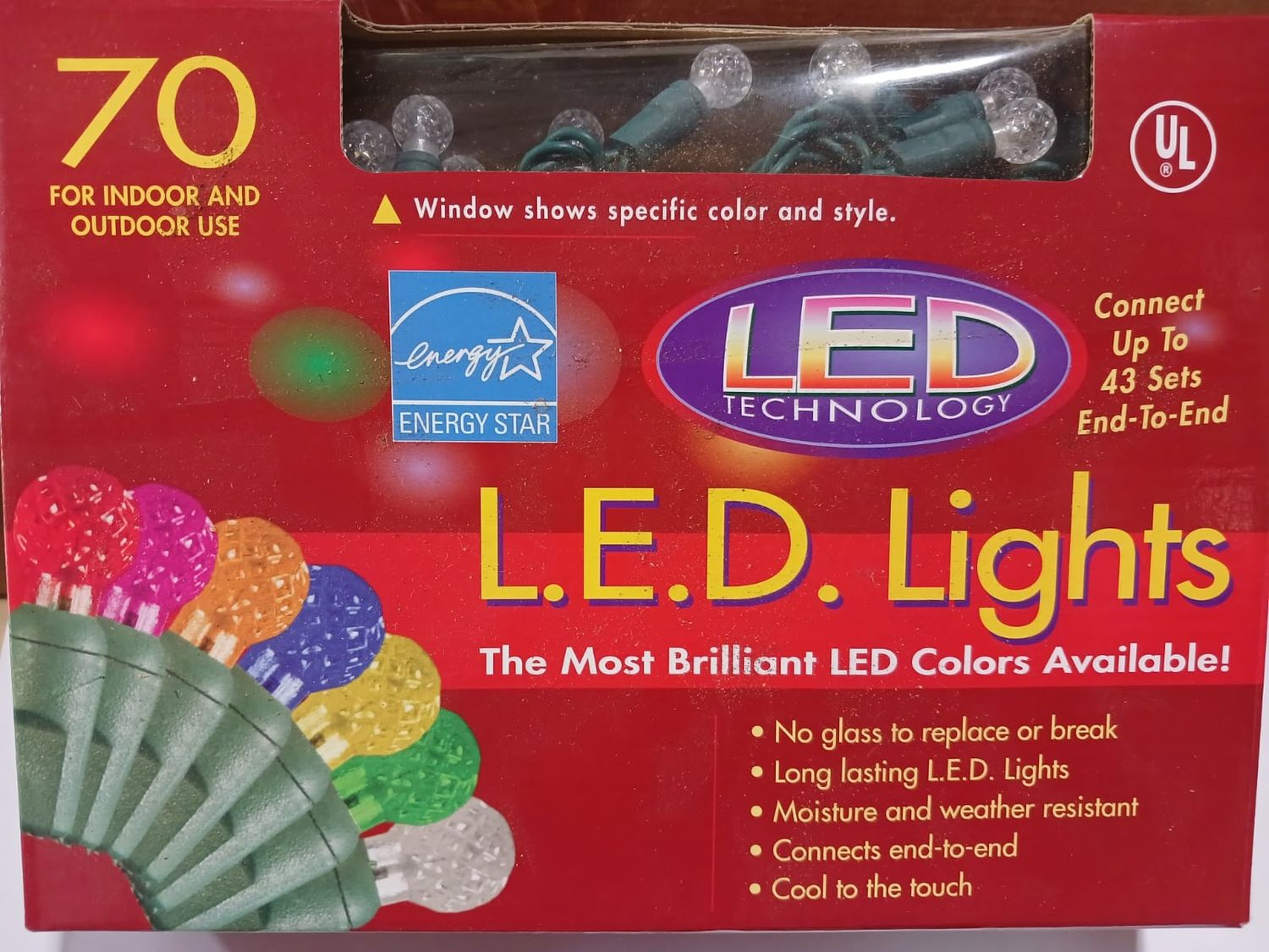 Warm White LED Light String Set of 70 Lights G12