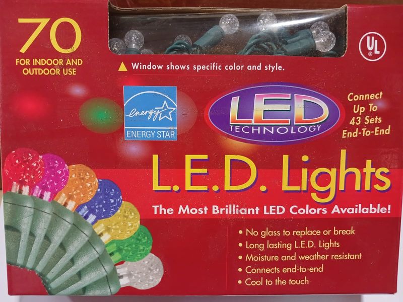 Warm White LED Light String Set of 70 Lights G12