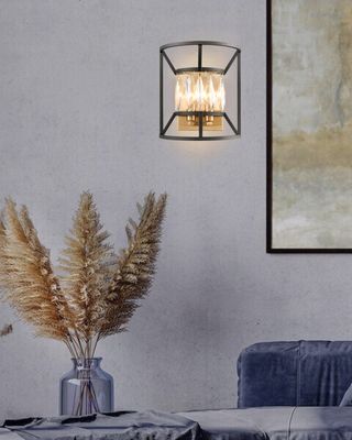 Modern Glam Starlight 2-Light Wall Fixture in Charcoal and Satin Brass