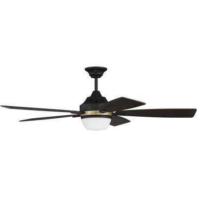 Fresco 52" LED Ceiling Fan Flat Black and Satin Brass with Black Walnut/Grey Walnut Blades