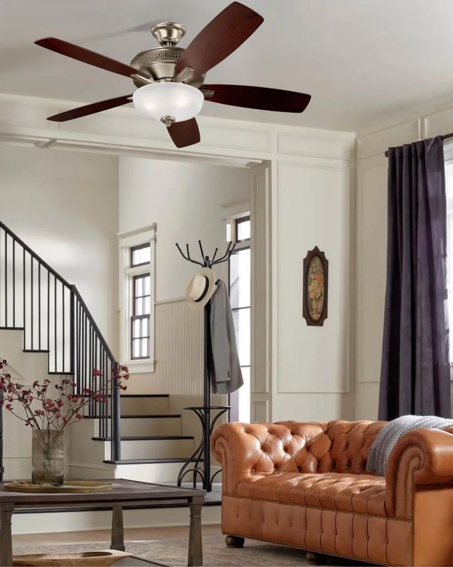 Monarch 52" Ceiling Fan Burnished Antique Pewter with Black Cherry/Weathered White Walnut Blades With Light - Remote Included ( 5 -Blade )