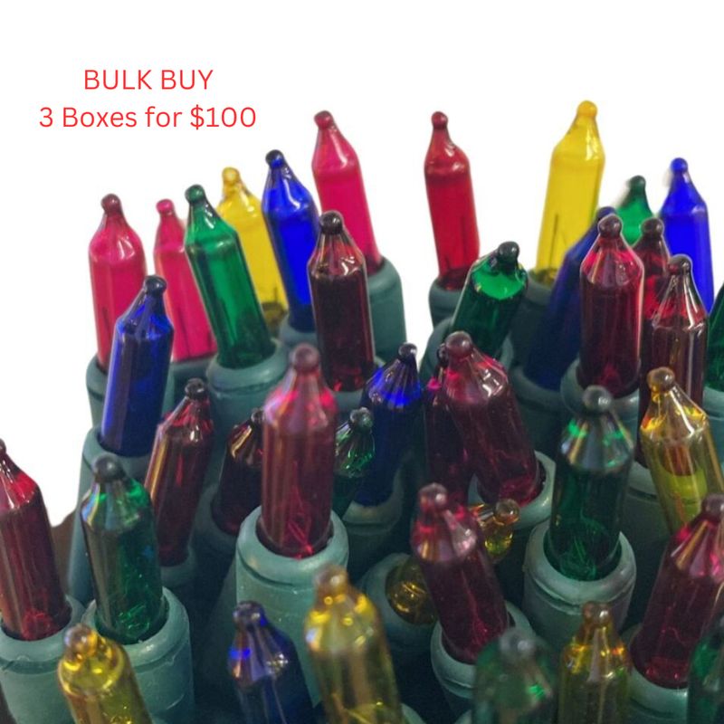 100 Christmas mini light indoor/outdoor string lights MULTI, Green Wire, 23 ft - Bulk Buy 3 boxes