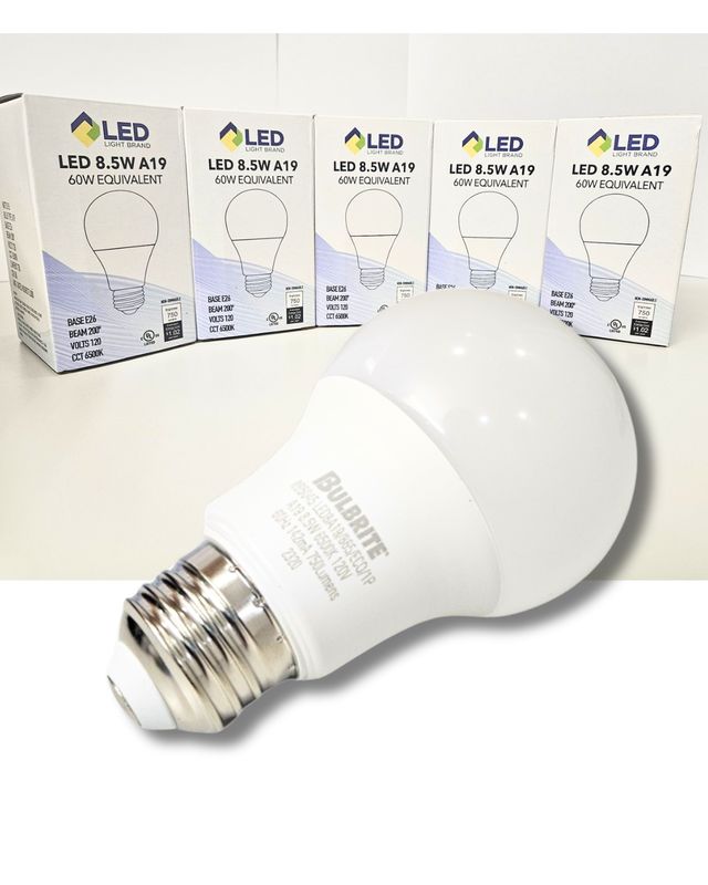 LED BULB. 8.5W LED A19 6500K Non-dimmable 120V Single Pack - Bulk Buy 5 packs