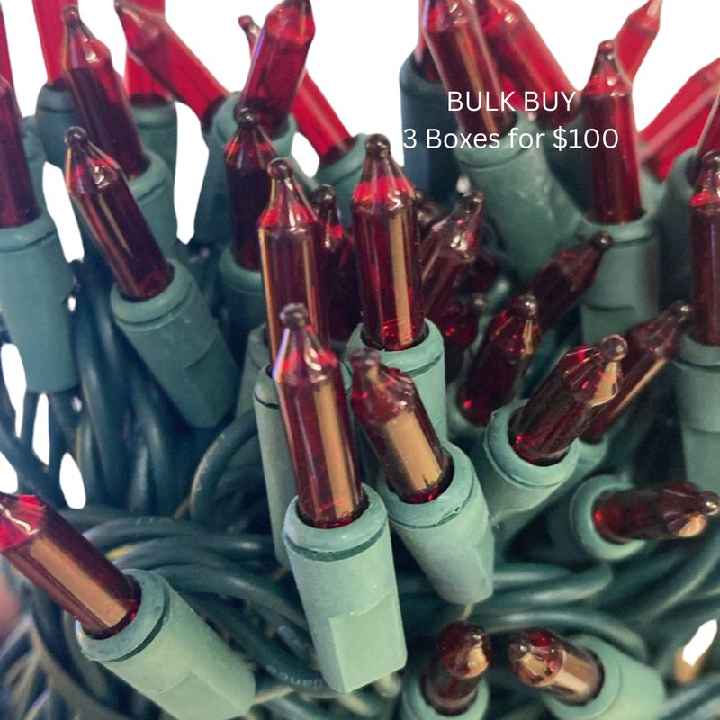 100 Christmas mini light indoor/outdoor string lights RED, Green Wire, 23 ft - Bulk Buy 3 boxes