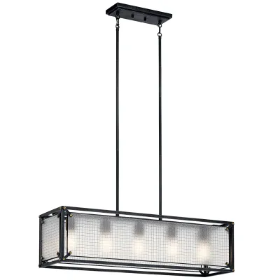 Steel 5-Light 36.5 Steel 5-Light 36.5" Modern Industrial Linear Chandelier Distressed Black