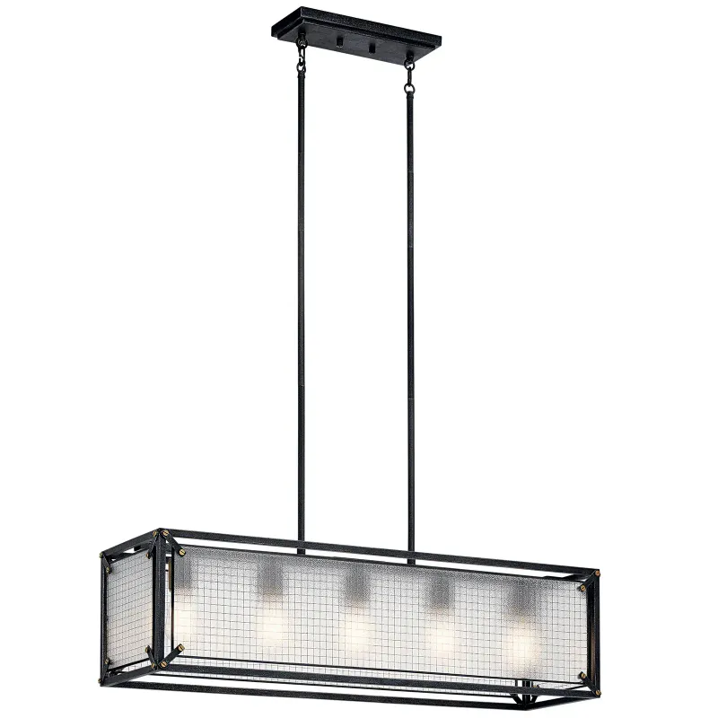 Steel 5-Light 36.5" Modern Industrial Linear Chandelier Distressed Black