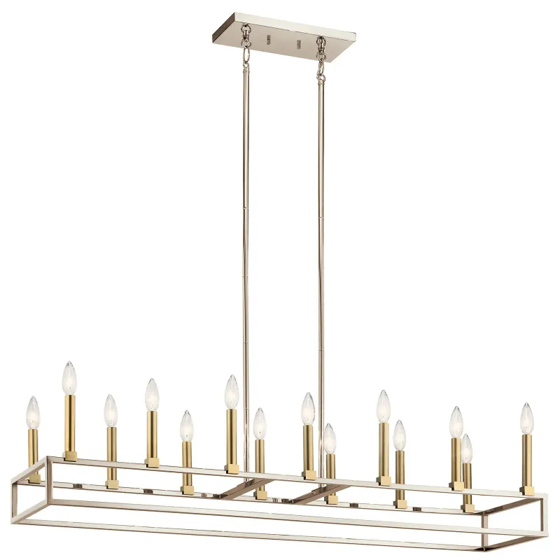 Stunning and Modern Finet 14-Light 45" Linear Chandelier Polished Nickel with Gold