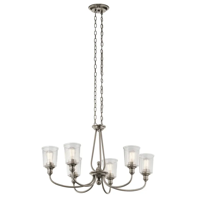 Waverly 6 Light 34" Wide 1 Tier Shaded Chandelier Classic Pewter/Clear Seeded Glass Shades