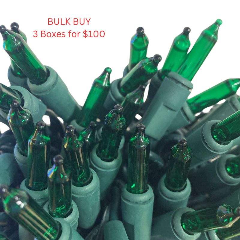 100 Christmas mini light indoor/ outdoor string lights GREEN, Green Wire, 23 ft - Bulk Buy 3 boxes.