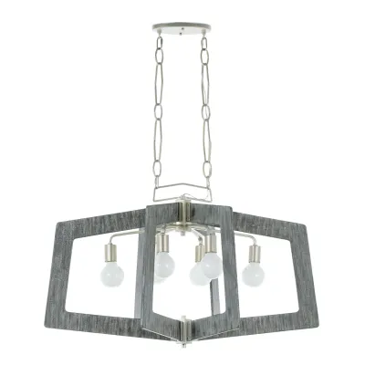Modern Industrial/Farmhouse Lofty 6-Light Pendant Silverado with Grey Wood
