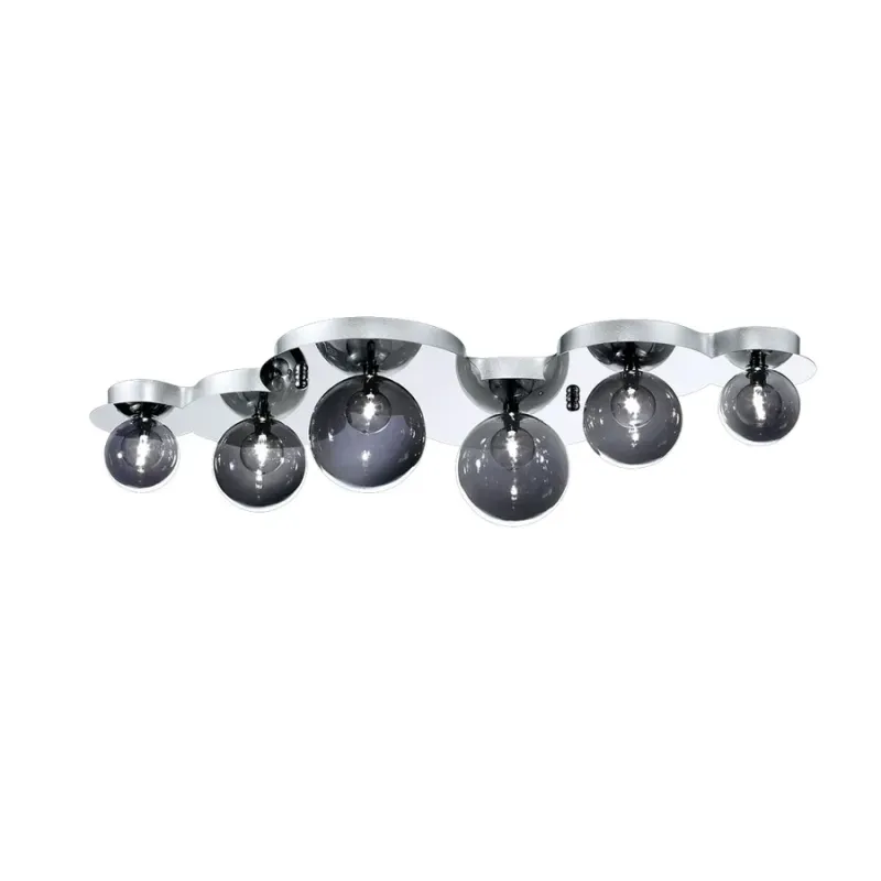 Modern Grappa 6-Light Flush Mount/Wall Sconce Smoke Blown Glass/ Polished Chrome based