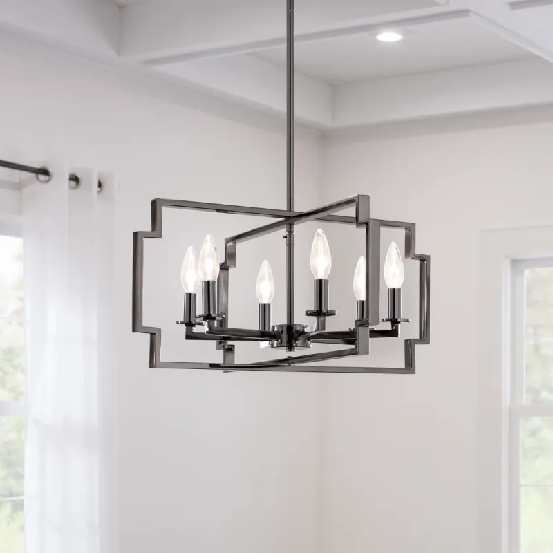 Downtown Deco Geometric 6 Light  22" Wide Chandelier Midnight Chrome