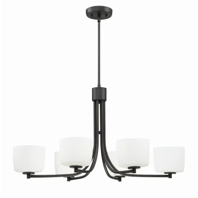 6 Light Clarendon Aged Bronze Brushed Chandelier White Opal Glass