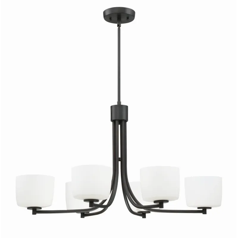 6 Light Clarendon Aged Bronze Brushed Chandelier White Opal Glass