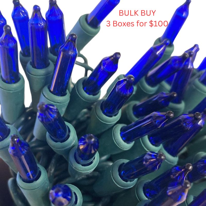 100 Christmas mini light indoor/outdoor string lights BLUE, Green Wire, 23 ft - Bulk Buy 3 boxes