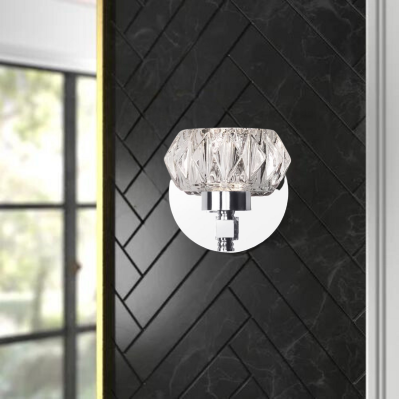 Basin Crystal Cut Glass LED Wall Light Chrome