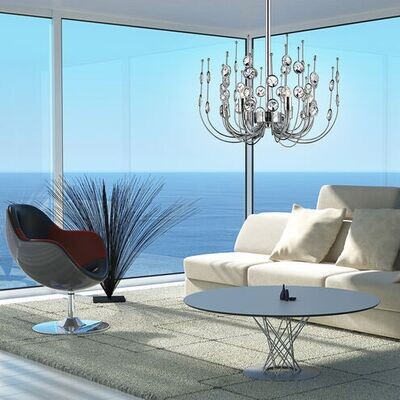 Vice 6-Light Contemporary Chandelier, Polished Chrome with Faceted Crystal Accents