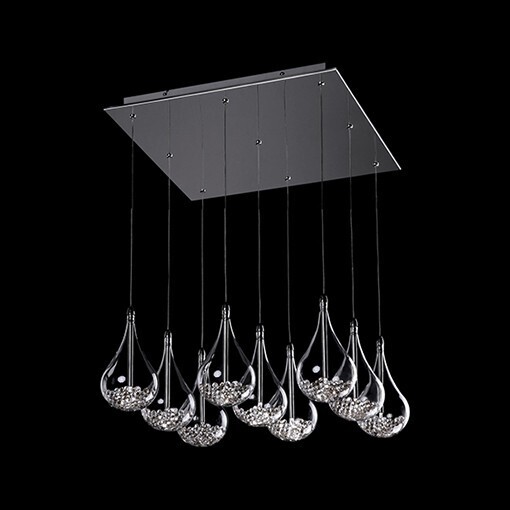 Modern Teardrop Multi Crystal Chandelier. 9-Light Drop Chandelier