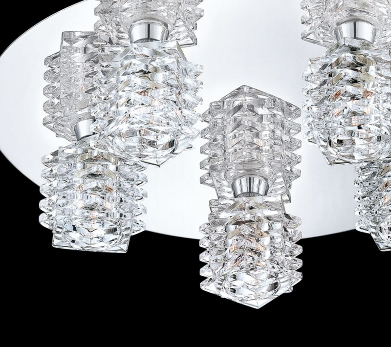 Lenza 5-Light Modern/Contemporary Flush Mount Chrome/Clear Patterned Glass