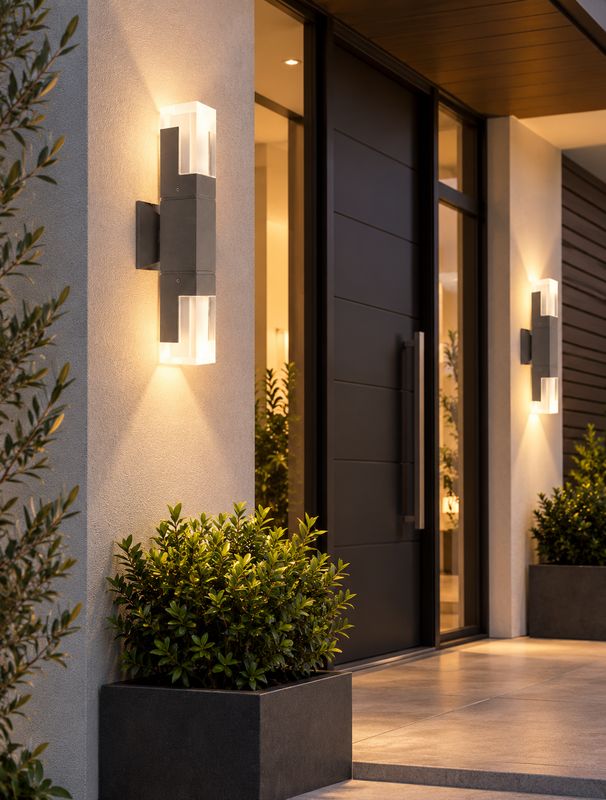 Contemporary Architectural Outdoor 2-Light Wall LED Dark Grey