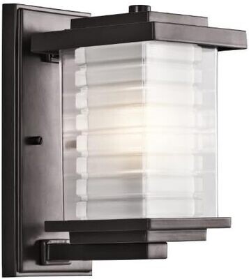 Ascari 1-Light Outdoor Wall Light in Architectural Bronze Cast Aluminum with Clear Outer Glass Etched Stepped Inner Glass