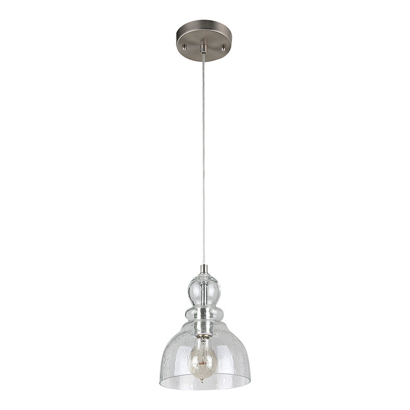 Fiona Indoor 1-Light Mini Pendant Brushed Nickel with Clear Seeded Glass