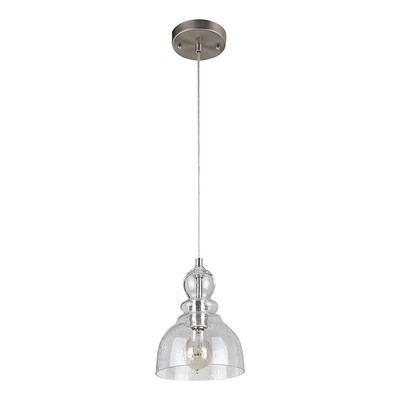Fiona Indoor 1-Light Mini Pendant Brushed Nickel with Clear Seeded Glass