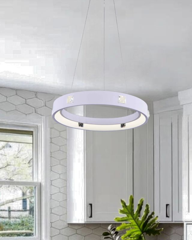 Contemporary Infinity Pendant LED 18 White with Royal Cut Clear Crystal Accents