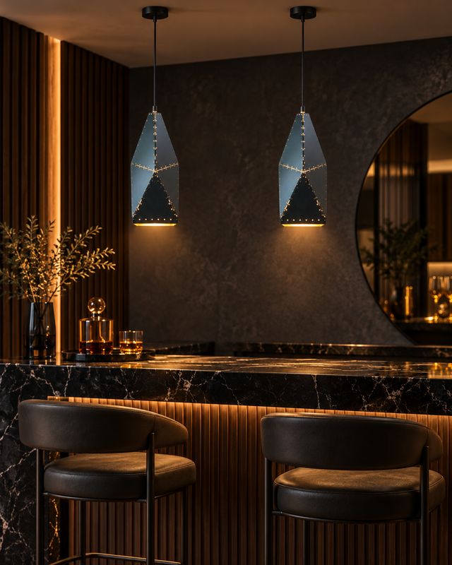 1-Light Rustic Chic Pendant Matte Black Metal