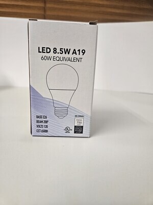 LED BULB. 8.5W LED A19 6500K Non-dimmable 120V Single Pack - Bulk Buy 5 packs