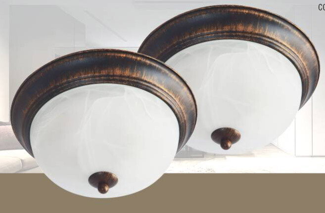 2-Light Flushmount 2-Pack in Bronze with White Marble Glass 2-Light Flushmount 2-Pack in Bronze with White Marble Glass