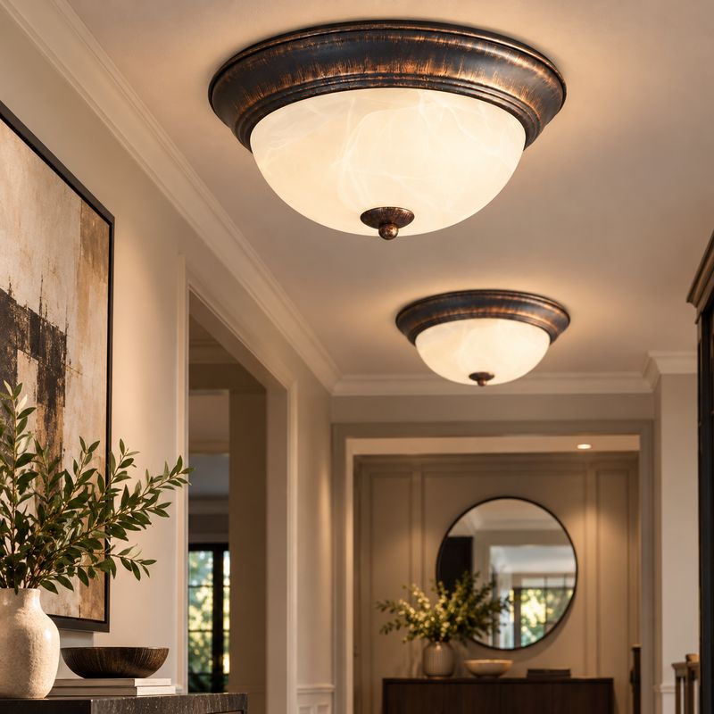 2-Light Flushmount 2-Pack in Bronze with White Marble Glass