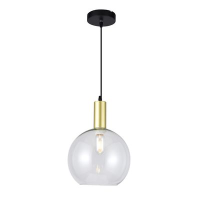 1-Light Large Pendant Classic Gold and Black with Clear Sphere Glass