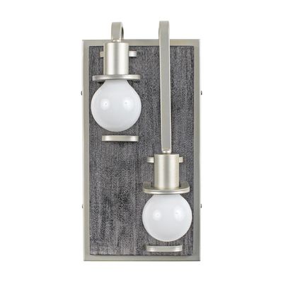 Modern Industrial/Farmhouse Lofty 2-Light Wall Sconce Steel with Grey Wood Modern Industrial/Farmhouse Lofty 2-Light Wall Sconce Steel with Grey Wood