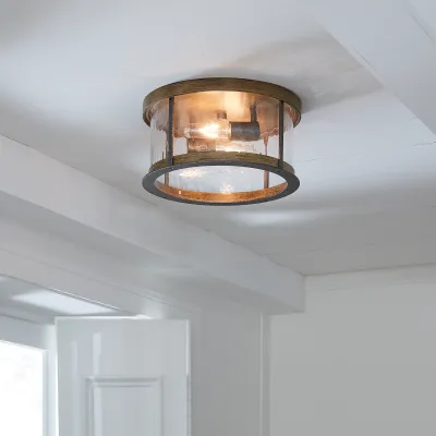 Studio Collection Angelo 2-Light Flush Mount Modern Distressed Weathered Oak/Slate Grey Metal