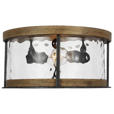Studio Collection Angelo 2-Light Flush Mount Modern Distressed Weathered Oak/Slate Grey Metal