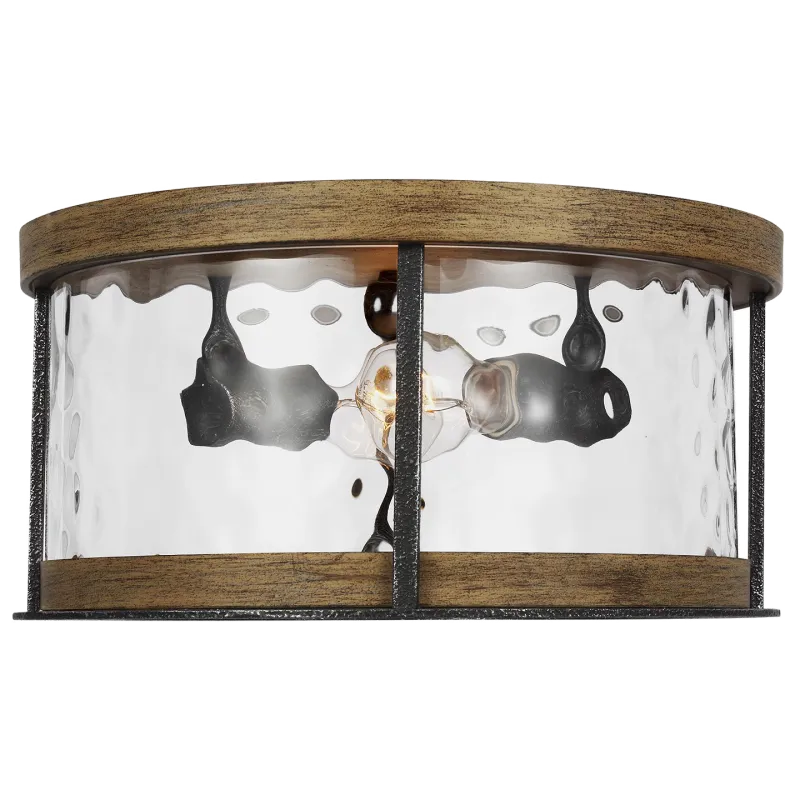Studio Collection Angelo 2-Light Flush Mount Modern Distressed Weathered Oak/Slate Grey Metal