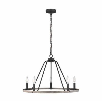 French Country/Cottage Damp Rated Rayne 5-Light Chandelier Weathered Zinc and Washed Pine