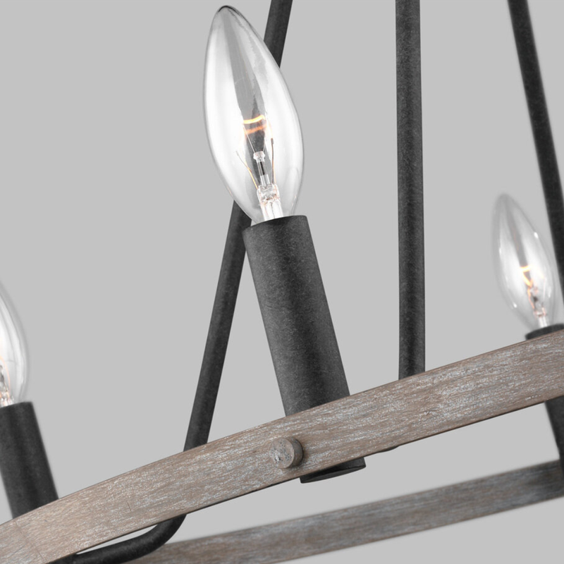 French Country/Cottage Damp Rated Rayne 5-Light Chandelier Weathered Zinc and Washed Pine