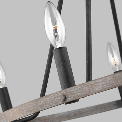 French Country/Cottage Damp Rated Rayne 5-Light Chandelier Weathered Zinc and Washed Pine