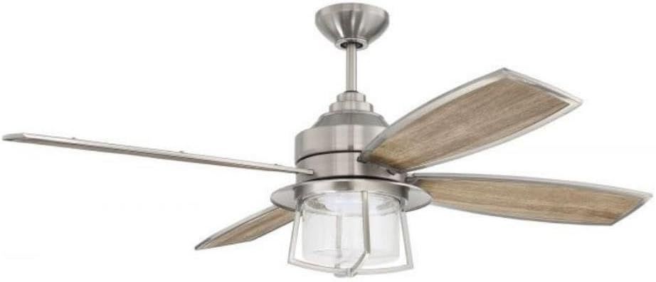 Waterfront 52 in. Integrated LED Indoor/Outdoor Dual Mount Brushed Polished Nickel Ceiling Fan Light Remote and Wall Control