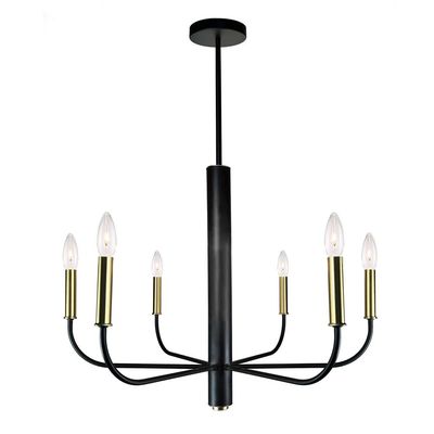 Avalon 6-Lighht Chandelier Black &amp; Vintage Brass
