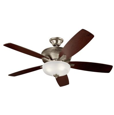 Monarch 52" Ceiling Fan Burnished Antique Pewter with Black Cherry/Weathered White Walnut Blades With Light - Remote Included ( 5 -Blade )
