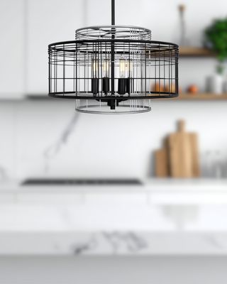 Vivienne 4-Light Farmhouse Inspired Drum Chandelier Black and Grey