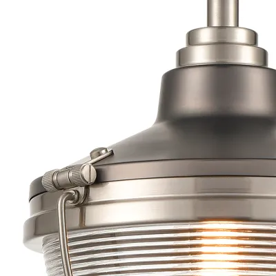 Seaway Passage 1-Light Mini Pendant in Black Nickel and Satin Nickel with Clear Ribbed Glass