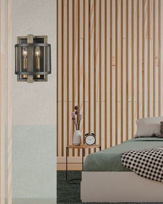 Woodbridge 2-Light Wall Sconce in Matte Black with Weathered Oak and Aged Brass