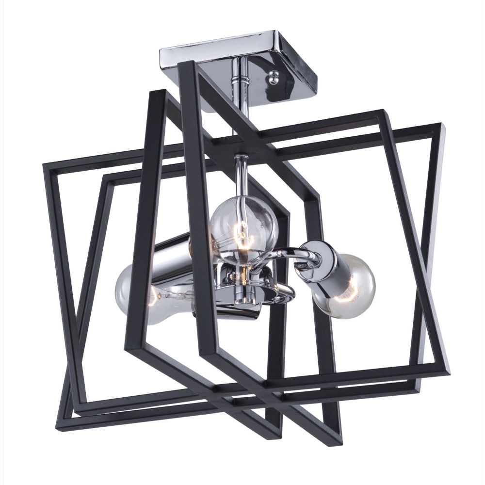 Middleton 3-Light Semi-Flush in Matte Black and Polished Chrome