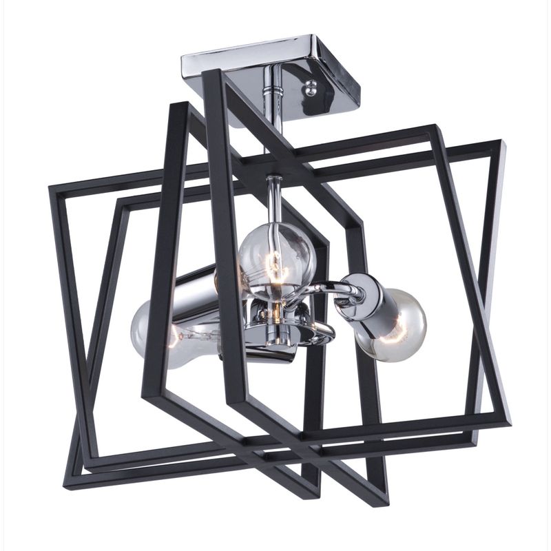 Middleton 3-Light Semi-Flush in Matte Black and Polished Chrome