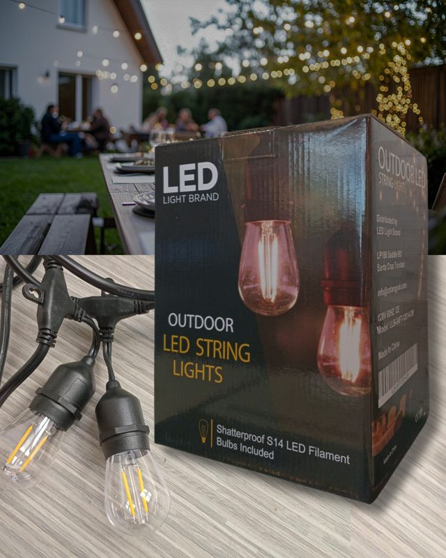 Outdoor 24ft Shatterproof LED String Light with Bulbs