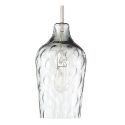 Clear Textured Glass 1-Light Bell Pendant Brushed Polished Nickel